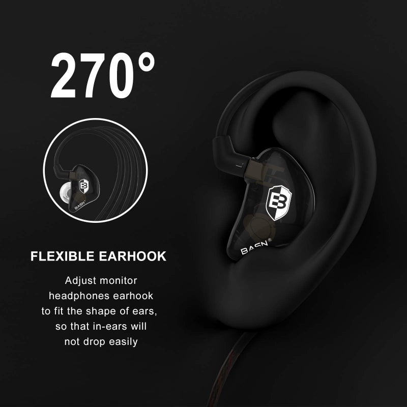 BASN Bsinger PRO in-Ear Monitors Hybrid Dynamic Dual Drivers Two Detachable MMCX Cables Musicians in-Ear Earbuds Headphones (Black) - Image 4